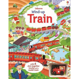 Wind-up train book with slot-together tracks and a model train