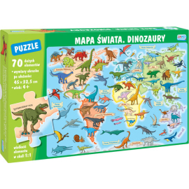 Mapa świata Dinozaury Puzzle 70 elementów