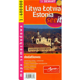 Litwa Łotwa Estonia mapa samochodowa