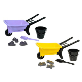 Taczka 56 cm z akcesoriami do piasku, 2 kolory Żółta/Liliowa PLASTO