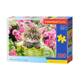 Puzzle Kitten In Flower Garden 100